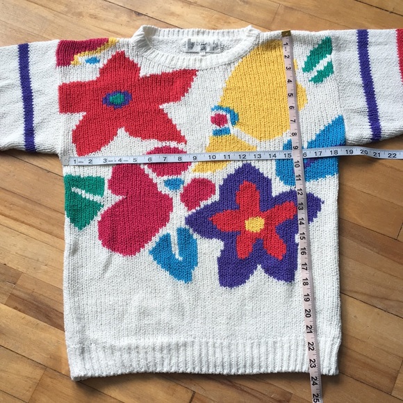 Vintage Barbra Sue floral abstract striped sweater size S - Picture 4 of 9